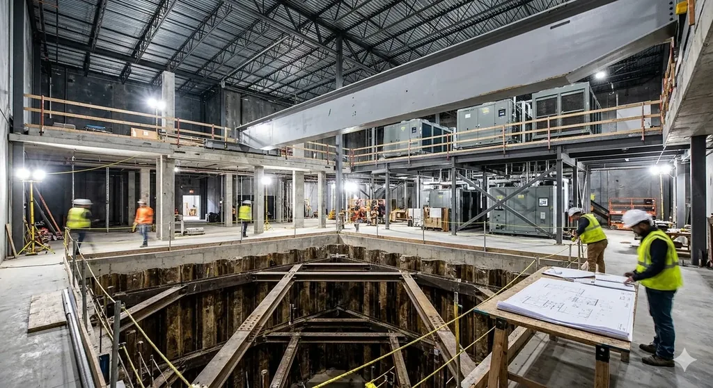 Deep build and basement temporary works — propping and support to a major structure